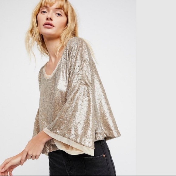 Free People Champagne Dreams Neutral Tee - Picture 1 of 6